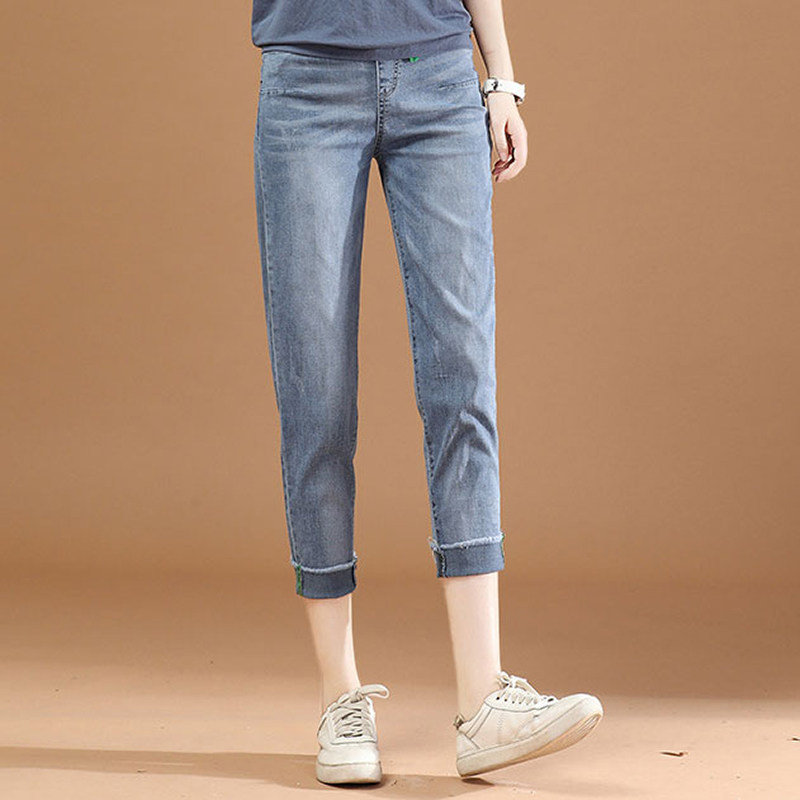 阿玛施官网夏季新款宽松显瘦小脚裤 zhenya臻娅牛仔裤