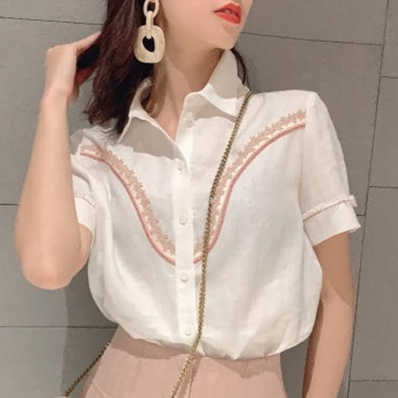 阿玛施透气亚麻薄款新款蕾丝衬衫 zhenya臻娅衬衫