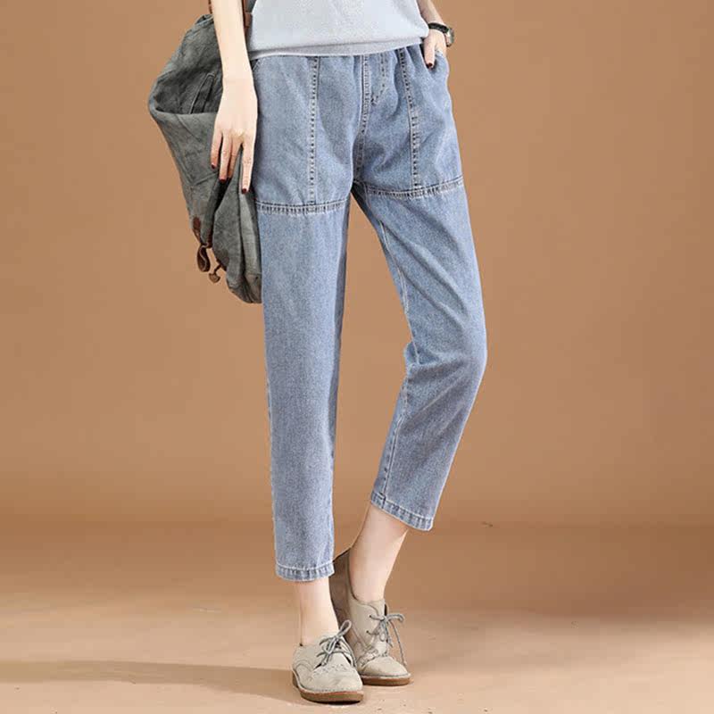 阿玛施女装旗舰店松紧腰女夏牛仔裤 zhenya臻娅牛仔裤