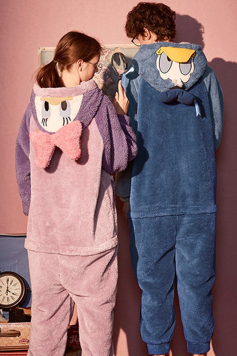 唐老鸭连体秋冬珊瑚绒情侣亲子睡衣 韩之伴睡衣/家居服套装
