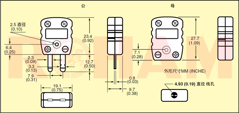 N型热电偶插头 N型连接器插座仪表接插件公母接头RMS-N-M/F