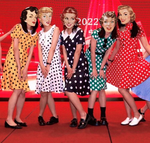 赫本小众复古港风80年代感红波点年会舞蹈表演晨袍大摆收腰连衣裙 - 图3