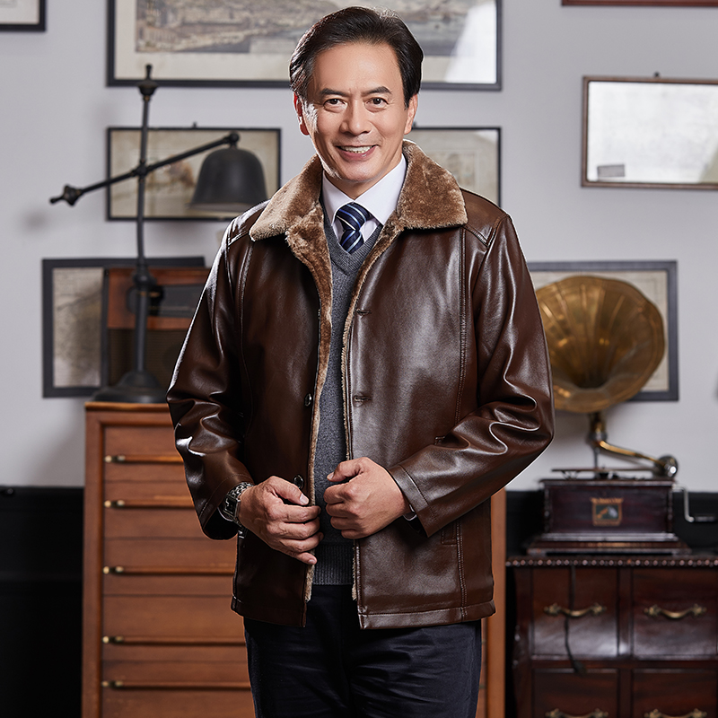 2020新款中老年人男休闲男装皮夹克 宝牧多斯皮衣