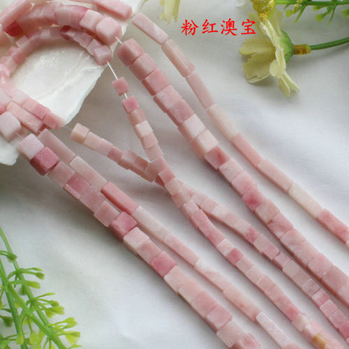 小圆管珠长方体四方形珠 天然寿山玉蛇皮石粉红澳宝散珠 DIY配件 - 图3