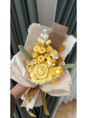 成品手工编织花复古中国风小众花束风信子酒杯玫瑰花束送闺蜜女友
