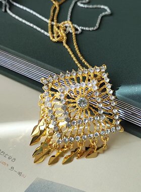 云南傣族特色名族风项链旅拍写真影楼服装配饰品镶钻毛衣链菱形