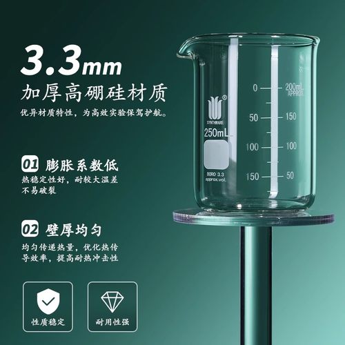 欣维尔玻璃烧杯高硼硅加厚双刻度低型烧杯50/100/250/500/1000ml - 图1