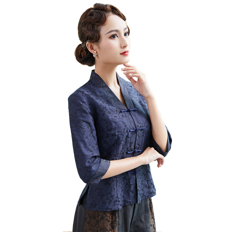 唐颜香云纱中式改良唐装女盘扣汉服 唐颜上衣