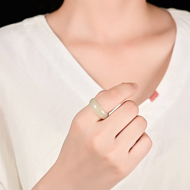 天然男士女款情侣尾戒冷淡风和田玉 玉赐平安戒指/指环