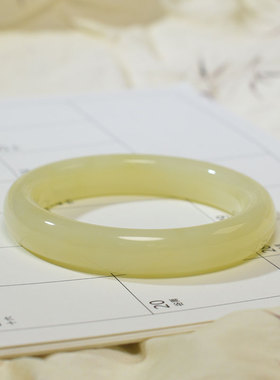 玉赐平安新疆和田玉黄口料59mm手镯女款玉石宽条玉镯子黄玉圆镯