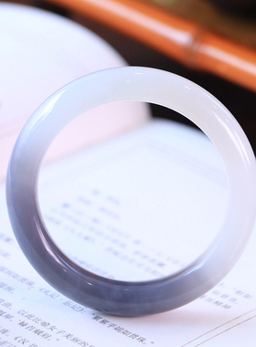 新疆天然和田玉冰底烟紫手镯女款紫白分明玉镯55mm圈口古风意境美