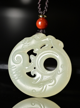 男士情侣玉佩镂空带证书龙吊坠