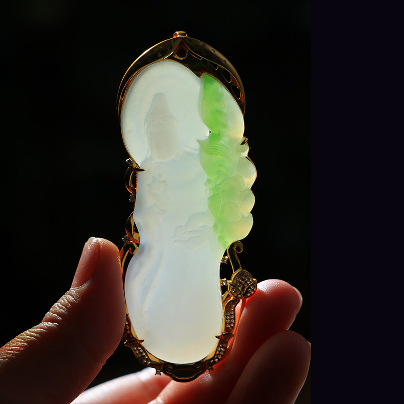 金镶玉观音男士款天然挂件36g吊坠 玉赐平安项坠/吊坠