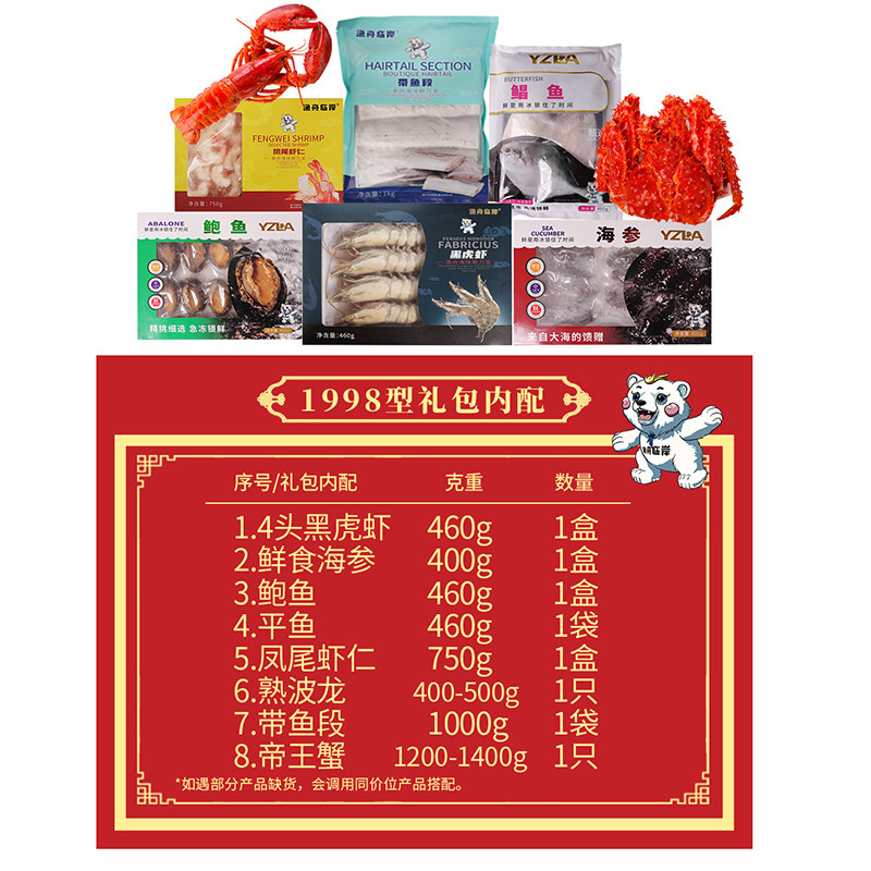 海鲜礼盒2026年春节送礼帝王蟹波士顿龙虾黑虎虾海鲜大礼包1998型,淘宝优惠券,粉丝福利购,淘宝优惠卷