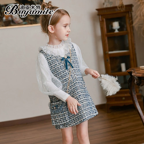 Наряд маленькой принцессы, осенний демисезонный комплект, детская юбка на девочку, платье без рукавов, коллекция 2021, в западном стиле, в корейском стиле, в стиле Шанель