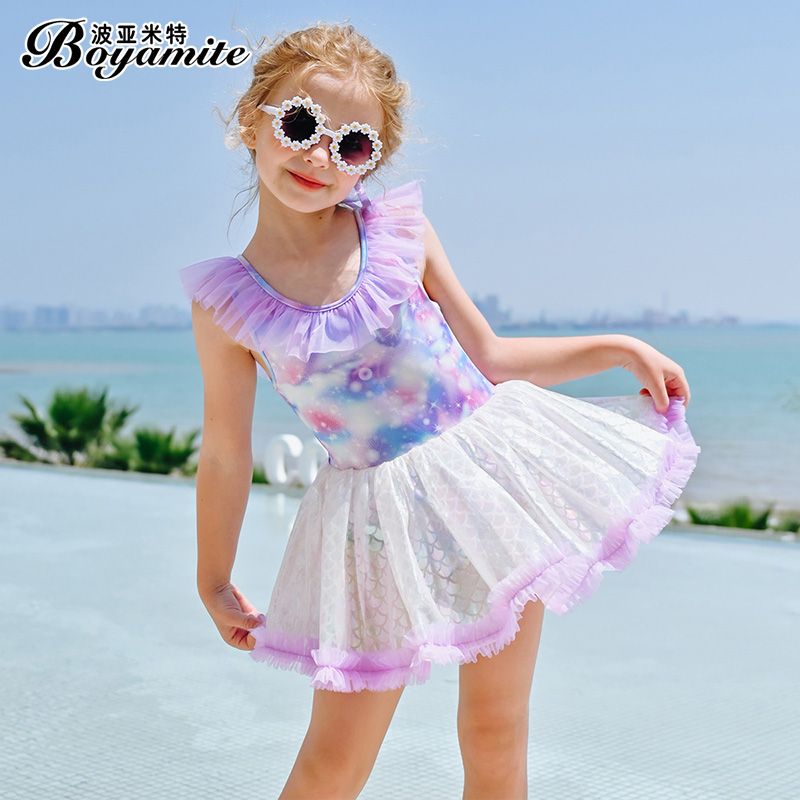 女童公主连体泳衣夏季2024新款儿童洋气泳装女孩美人鱼网纱游泳衣