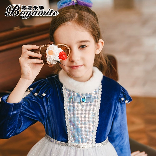 Наряд маленькой принцессы, осенний демисезонный комплект, детское утепленное платье, бархатная юбка на девочку, коллекция 2021, в западном стиле