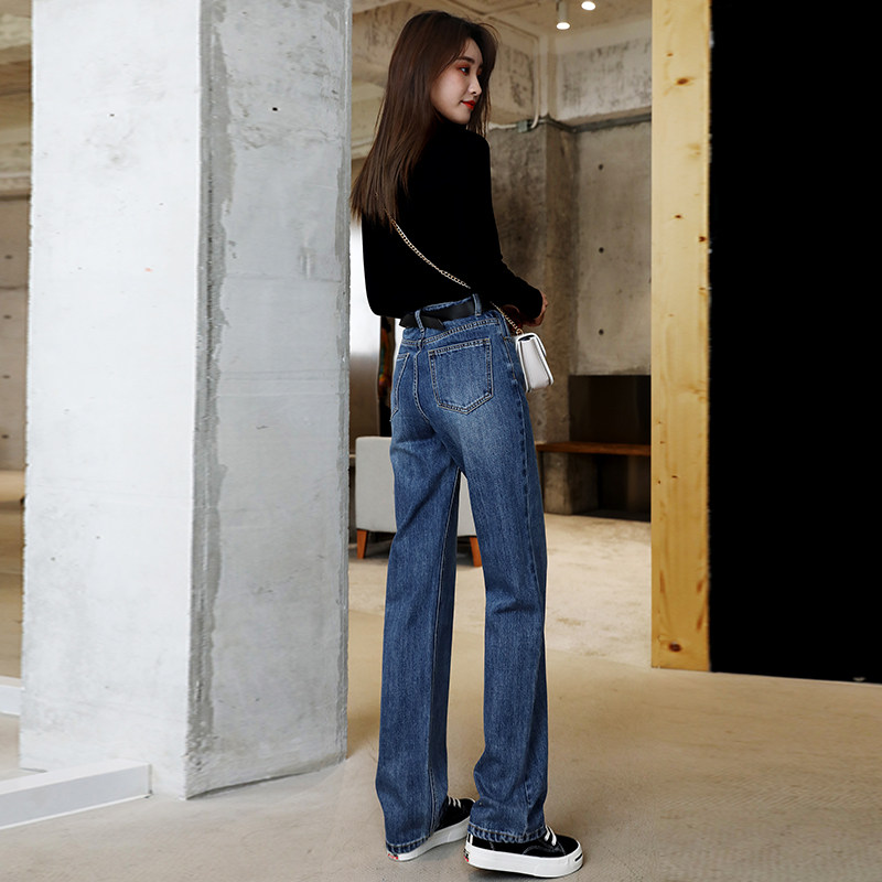 拖地新款秋季阔腿2020直筒显瘦裤子 音棉牛仔裤