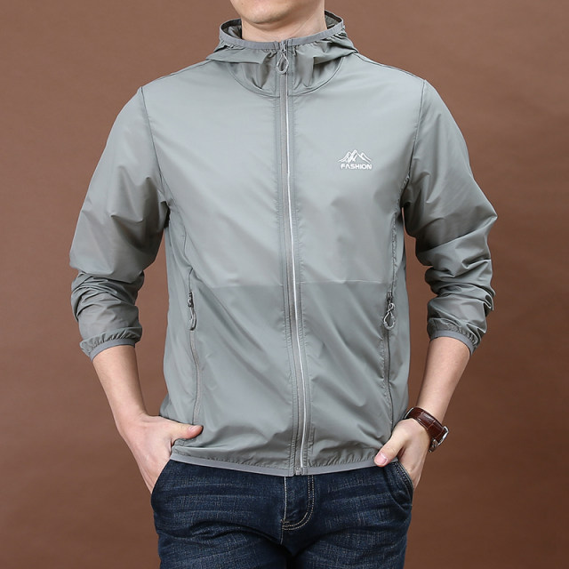 Summer sun protection clothes for men's thin hooded loose