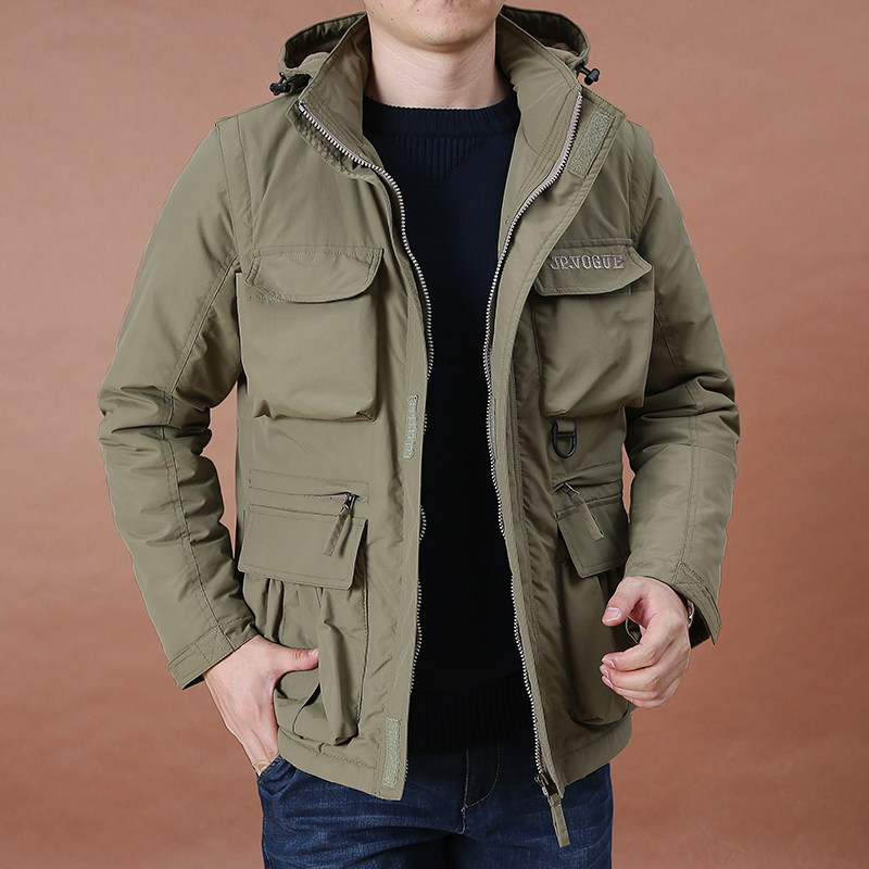 可脱卸袖棉衣男装大码外套男士冬季保暖多袋工装棉袄冲锋棉服男潮
