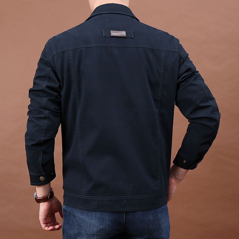 春季时尚舒适休闲纯棉外套男翻领夹克衫男胖子大码宽松上衣褂子潮