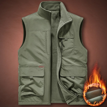 加绒保暖摇粒绒宽松马甲男2025秋冬季多口袋工装速干马夹男1215u