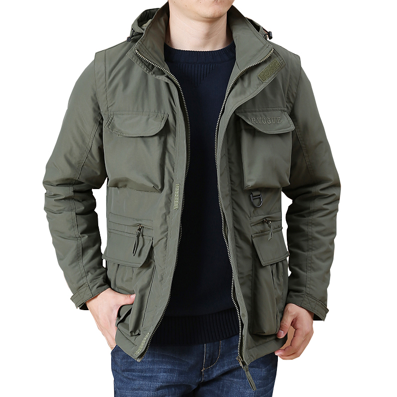 可脱卸袖棉衣男装大码外套男士冬季保暖多袋工装棉袄冲锋棉服男潮