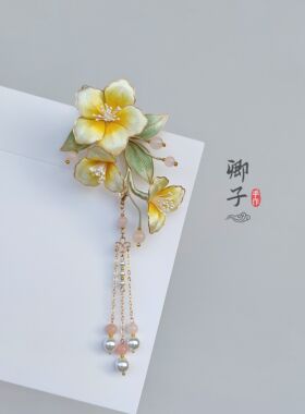 『西江月』卿子手作原创掐丝绒花边夹汉服配饰古典流苏古风发饰
