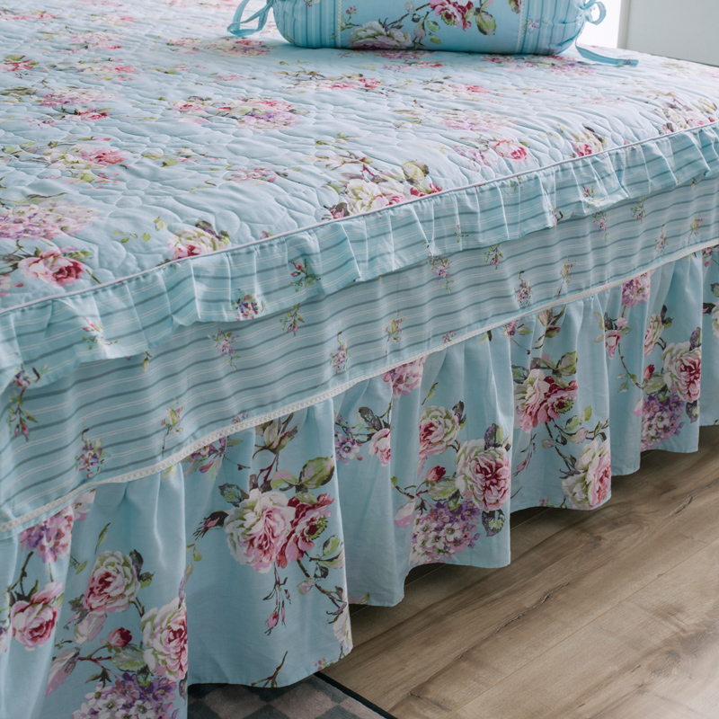 全棉夹棉床罩纯棉加厚公主床裙式单件防滑床套床单1.5m1.8米2.0床