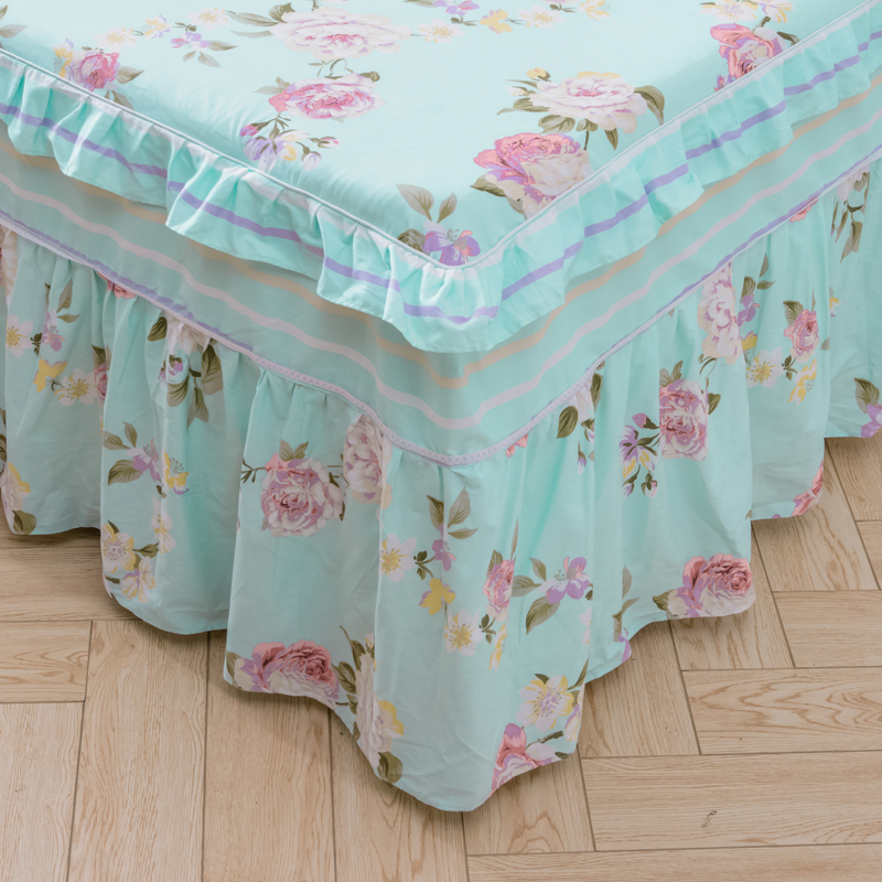 欧苏缦全棉韩版床罩纯棉床裙式单件防滑床套床单1.5m1.8米2.0床