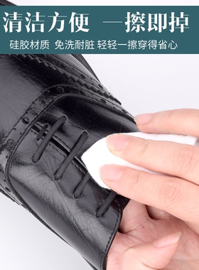 黑色黑棕圆形男款神器短靴硅胶可调懒人鞋弹力硅胶鞋带皮鞋免系