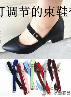 一字紧绑舒服中跟卡扣黑