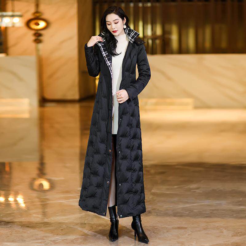 黑色女士羽绒服冬季气质新品牌保暖超长款白鸭绒过膝到脚踝6271
