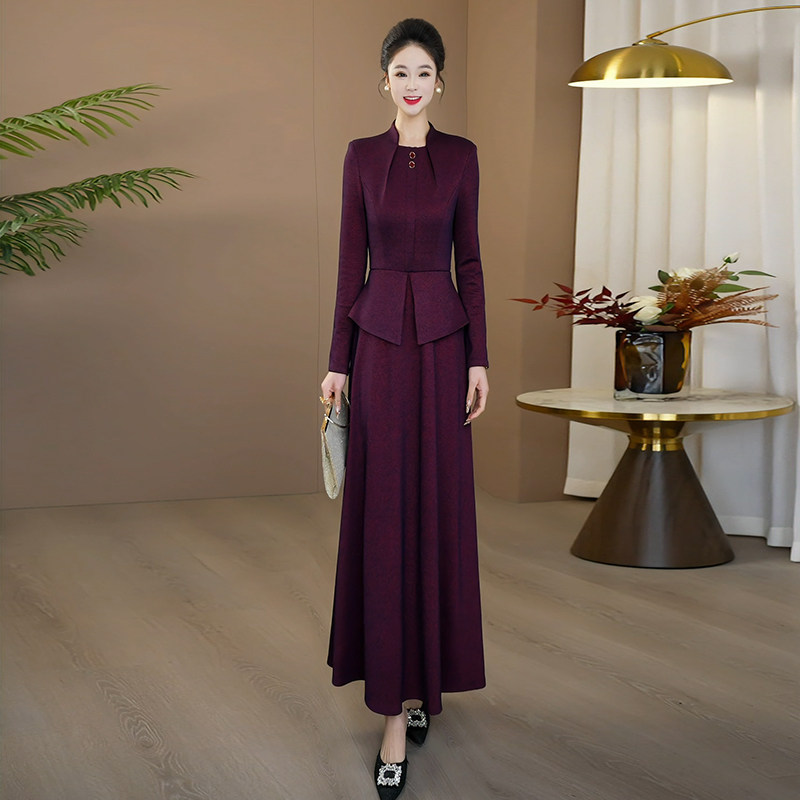 紫色宴会连衣裙2025秋新款大方高级感长裙出席重要场合的裙子203