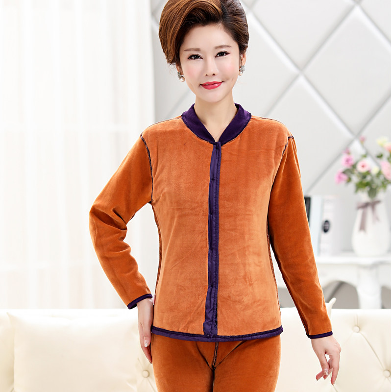 中老年人开衫保暖加绒纯棉冬保暖衣 北极绒雅汀保暖上装