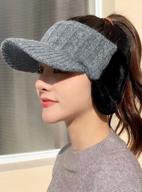 加厚漏马尾骑行休闲女士秋冬帽子