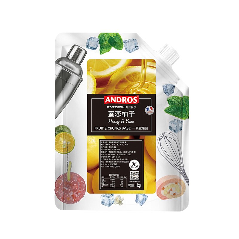 Andros安德鲁蜜恋柚子颗粒果酱 柚子条酱粒酱1kg 烘焙饮品颗粒酱 - 图3