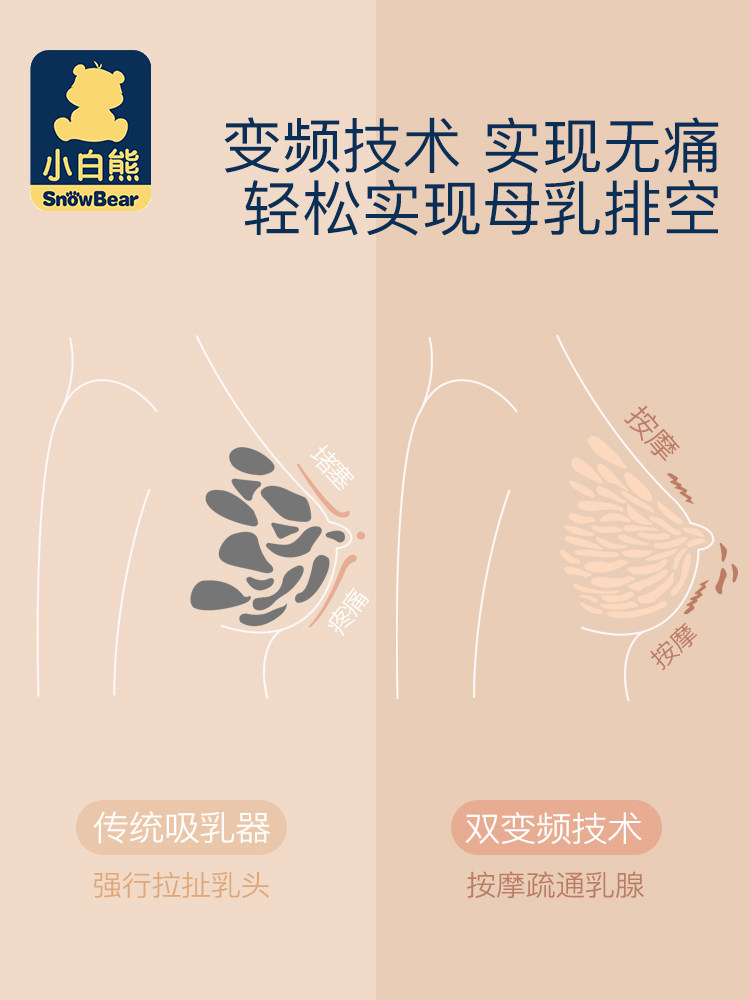 小白熊无痛按摩电动便携静音吸奶器 楚众母婴吸奶器