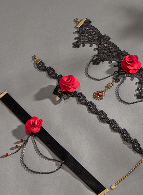 复古红玫瑰花朵蕾丝女式假领子