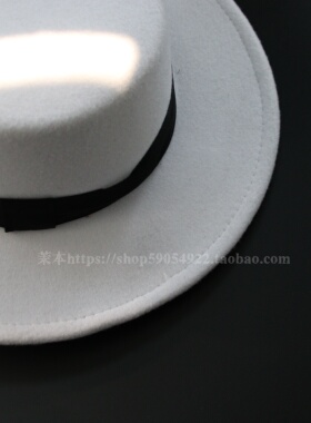 英伦白色宽檐平顶礼帽女百搭帽子