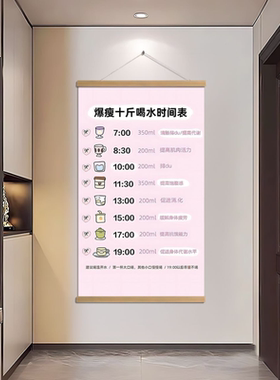 饿了喝水馋了扇嘴字画挂画减肥监督自律神器装饰壁画卧室励志挂轴