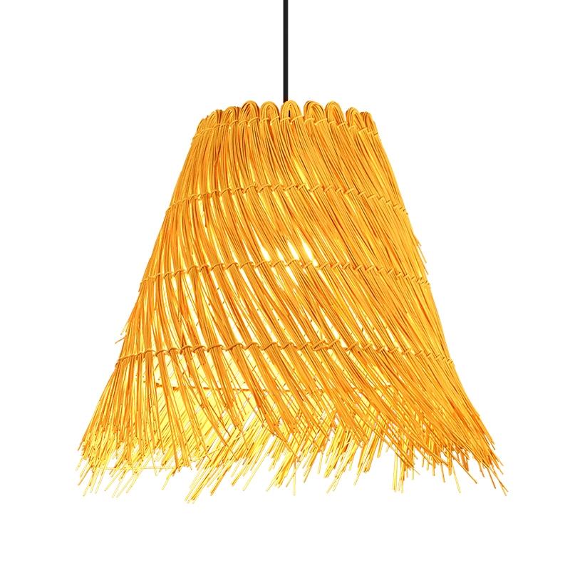 创意藤编吊灯手工编织圆形鸟巢草帽个性田园饭店餐厅农家乐竹编灯