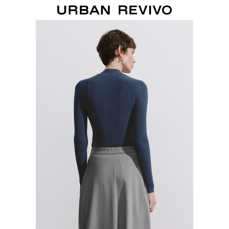 UR2024冬季新款女装简约气质百搭立领修身针织衫UWB940013