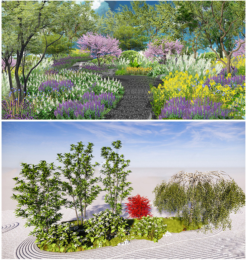 现代园林景观树草图大师SU模型植物组团乔木灌木地被花卉sketchup_虎窝淘