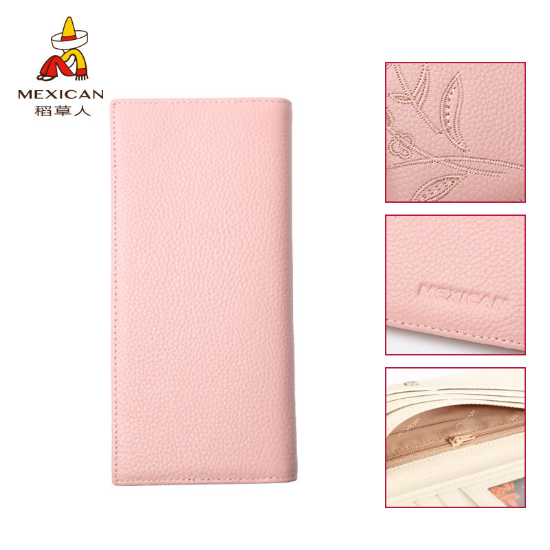 稻草人牛皮长款拉链大容量2019钱包 mexican德林坊钱包