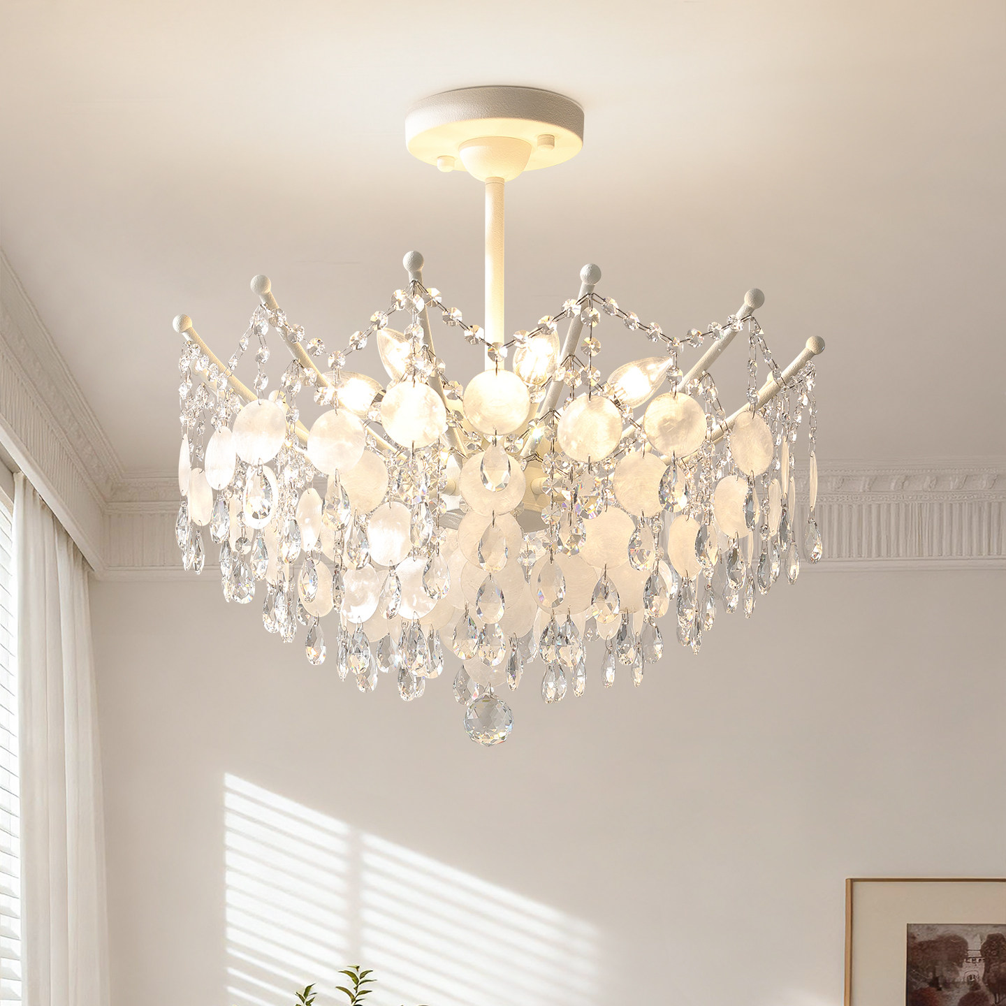 法式轻奢大气卧室水晶灯简约现代高级感客厅灯贝壳水晶吸顶灯具,淘宝优惠券,粉丝福利购,淘宝优惠卷