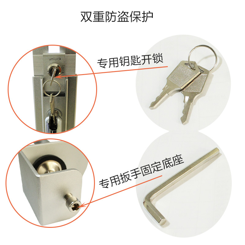 平板电脑支架带锁防盗ipad点餐通用金属台面商场收银展示支撑托架夹桌面方管 - 图2