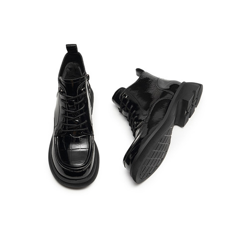 REDDRAGONFLY/红蜻蜓圆头增高女靴英伦风软厚底黑色短靴C3101201 - 图2