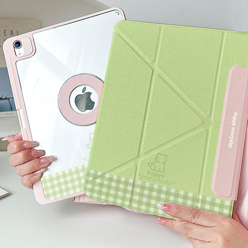 【3+y折x磁吸拆分】粉绿色ipadair7保护套带笔槽华为matepad12.2防摔适用小米平板7spro12.5透明11壳线条小狗 - 图2