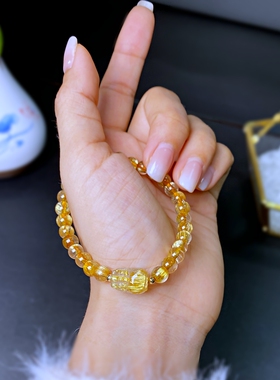 天然金发晶钛晶招财貔貅手链女